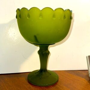 Vintage Indiana Glass Frosted Green Teardrop Pedestal Compote